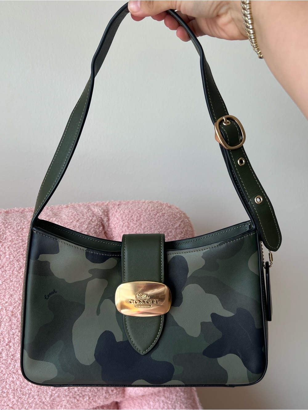 Coach Eliza Shoulder Bag With Zipper Closure and Camo Print